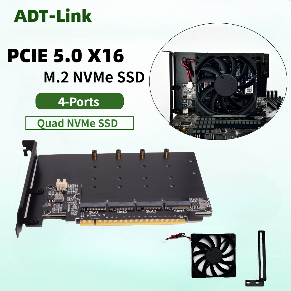 R34A PCIe 5.0 x16 to 4-Port M. - Quad M.2 Nvme Pcie Bifurcation Card recension och pris